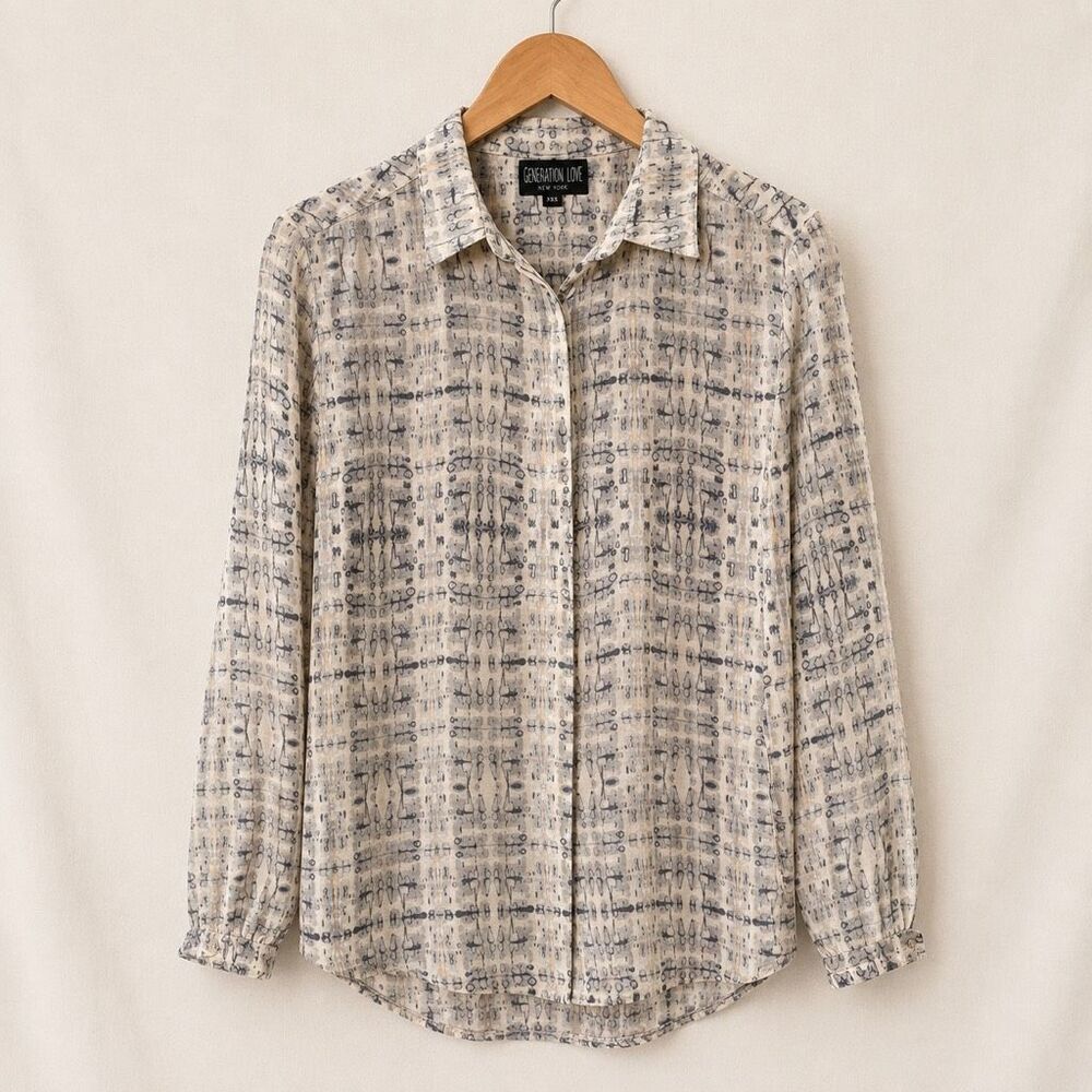 Swildens Silk Blouse Size 0 Abstract Print Button Up Sheer French Designer
